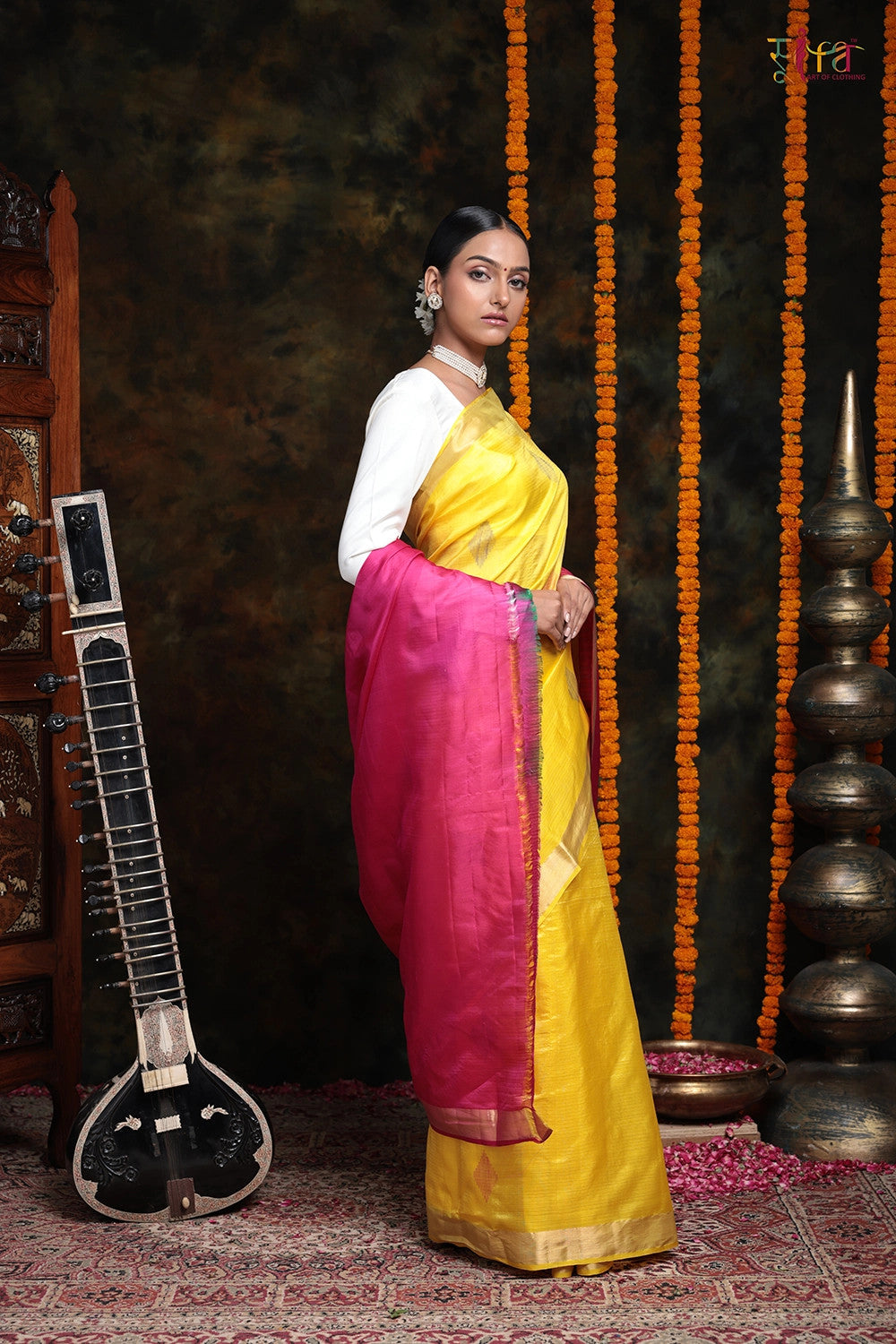 Handloom Bright Yellow Pure Silk Kanchi Contemporary  Saree