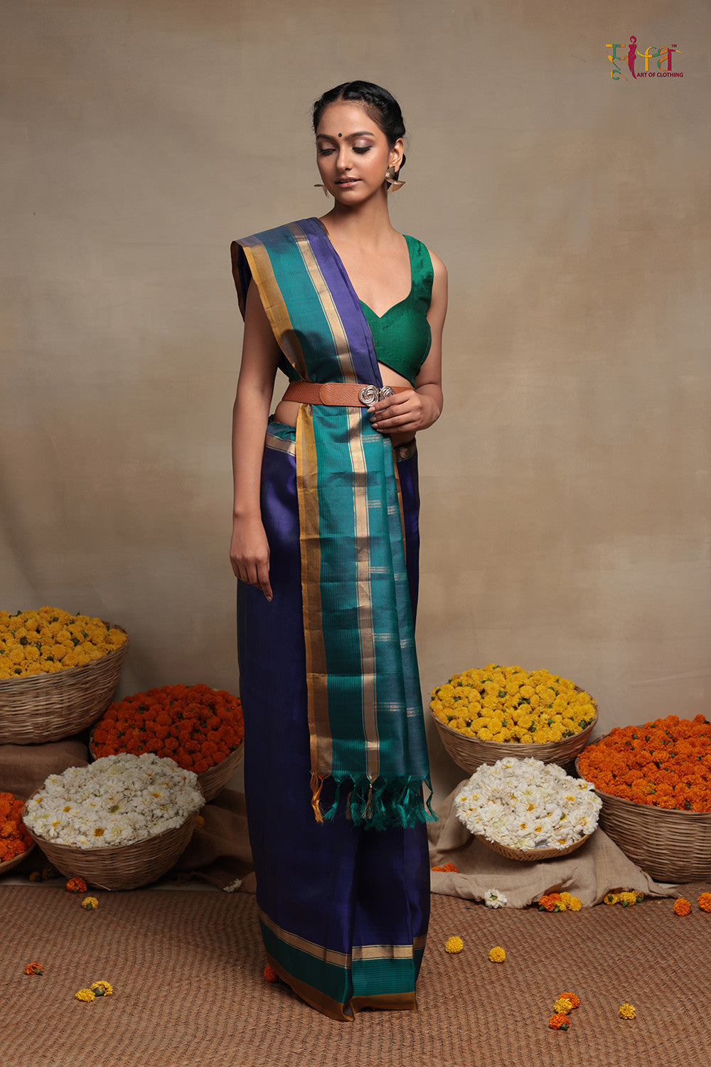 Navy Blue pure Silk handloom Kanchi contemporary Saree