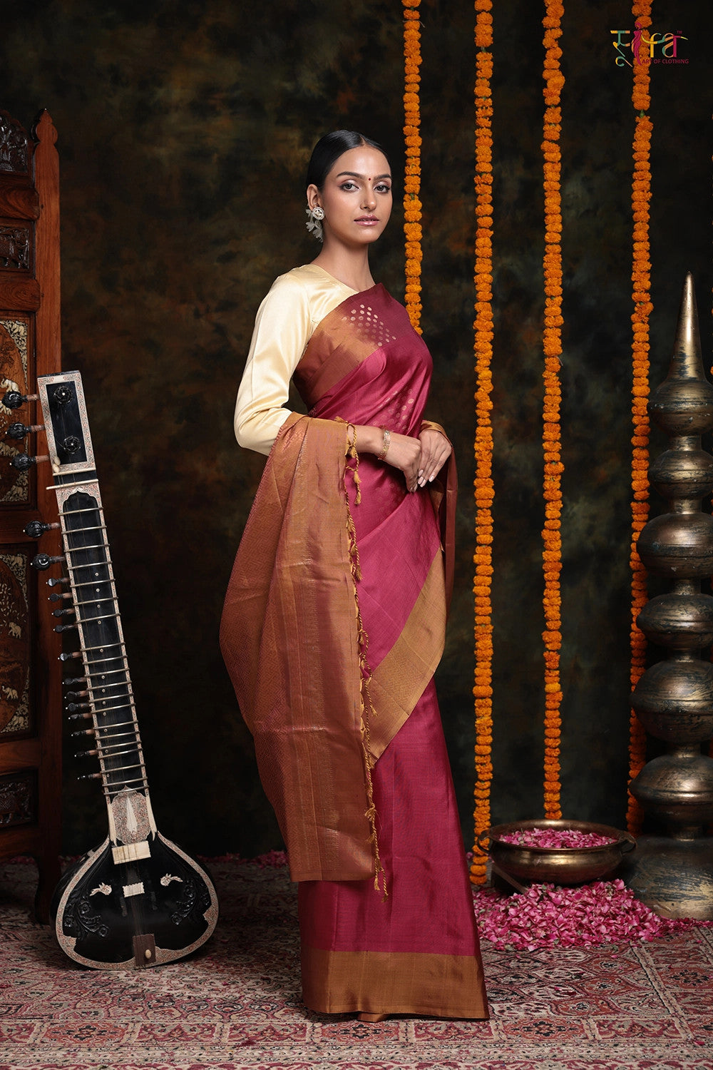 Rosewood Pink Handloom Pure Silk Saree