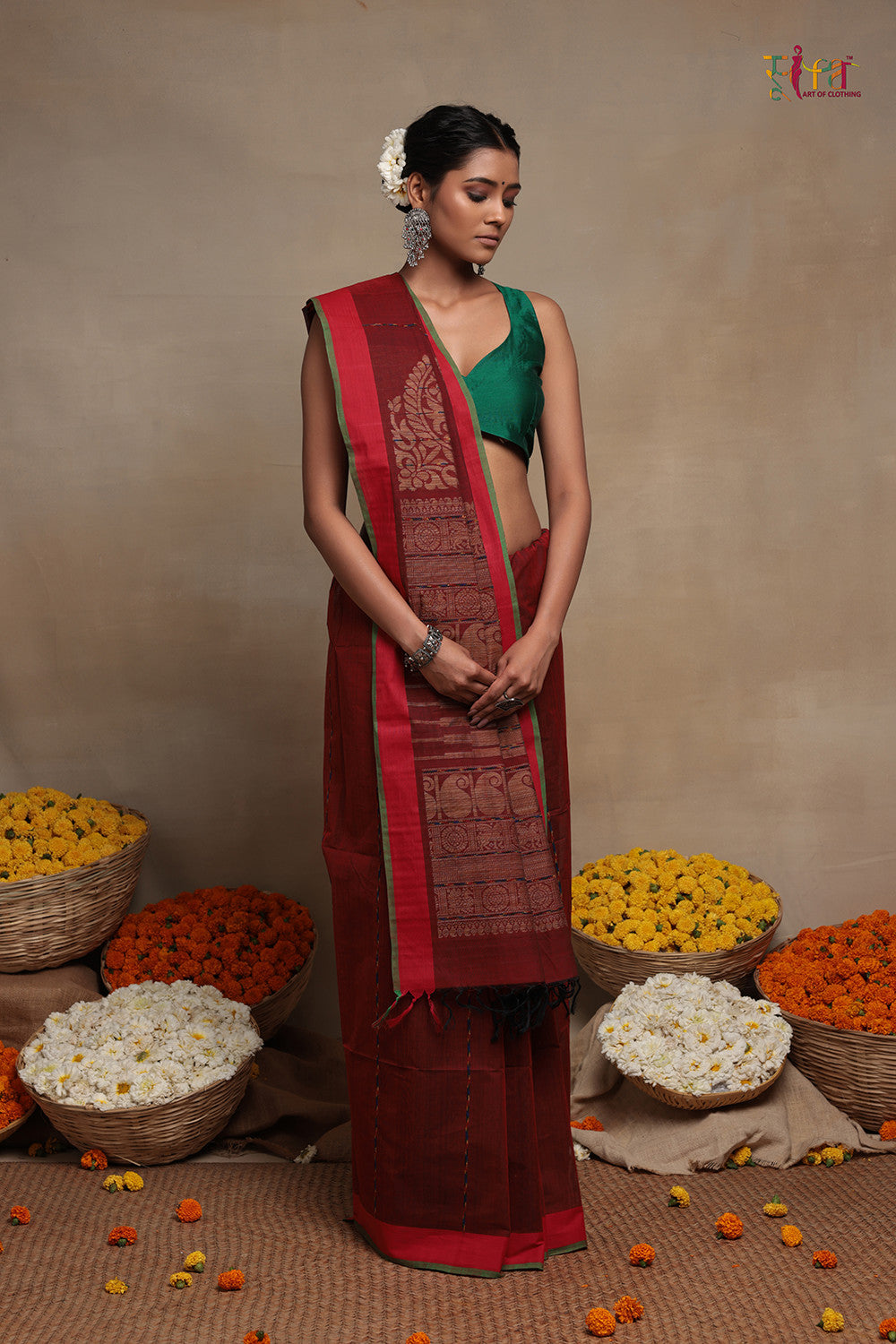 Traditional Maroon Handloom Cotton Kanchi Saree