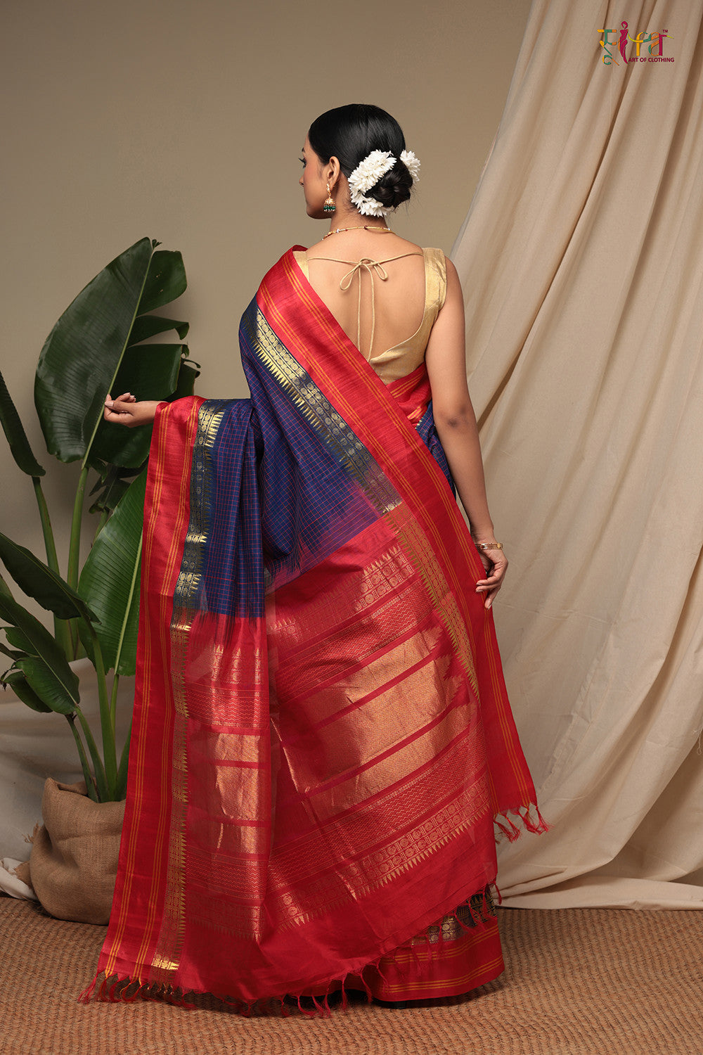 Handloom Voilet Pure Cotton Kanchi Saree With Pure Silk Border And Pallu