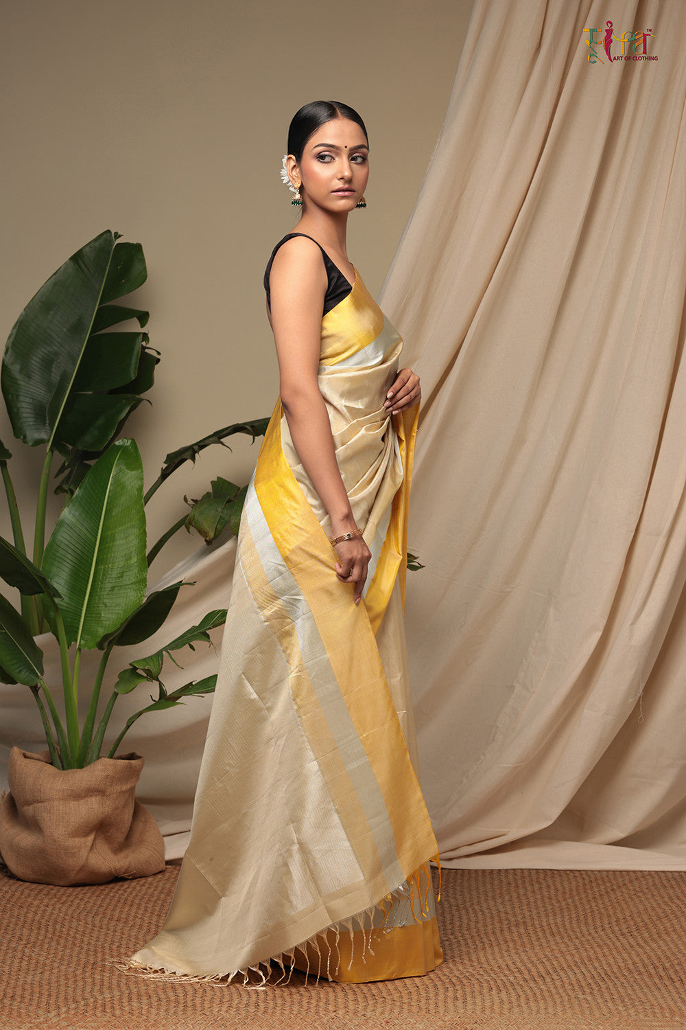 Handloom Daffodil Yellow Pure Silk Kanchi Saree