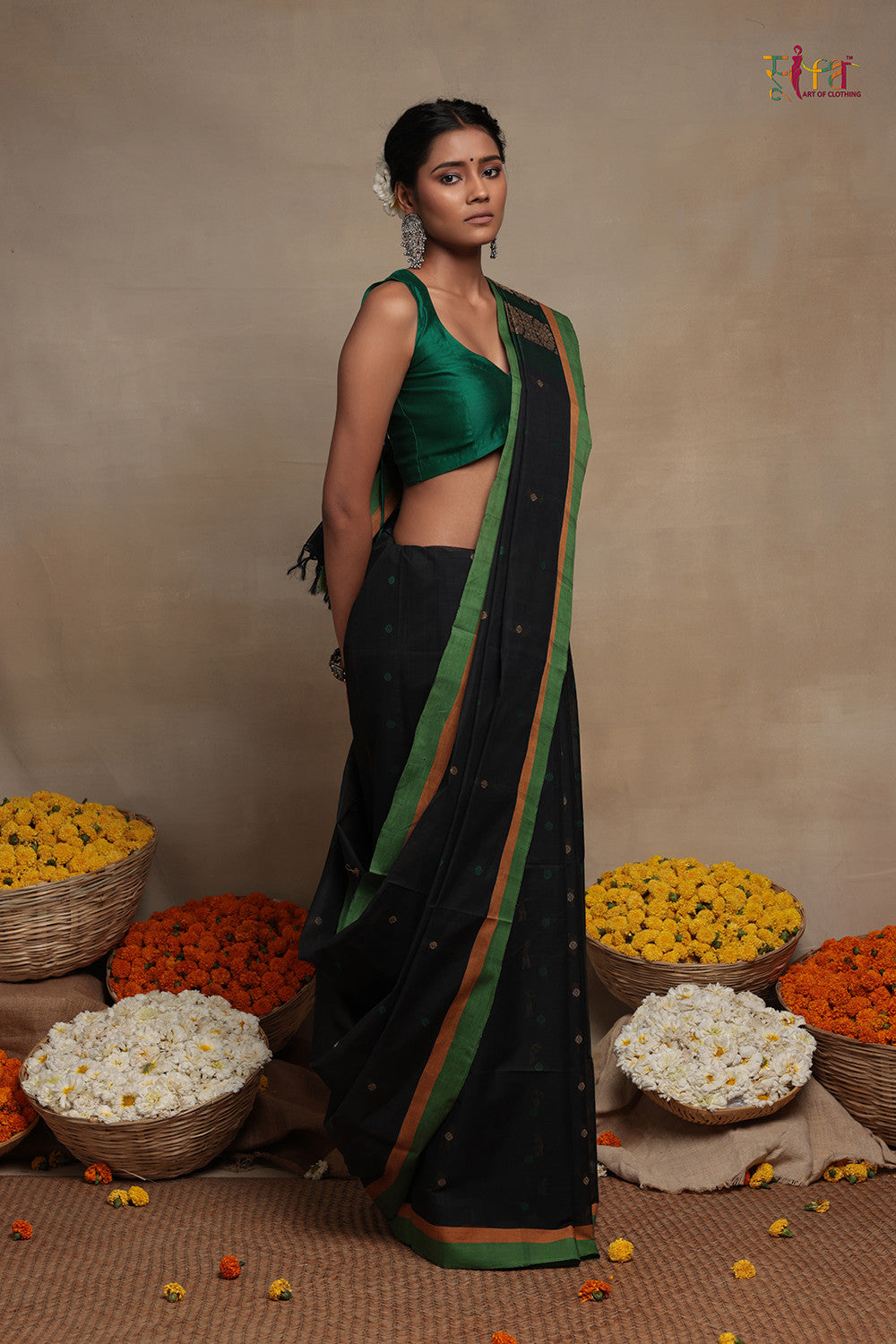 Black Handloom Kanchi Cotton Saree