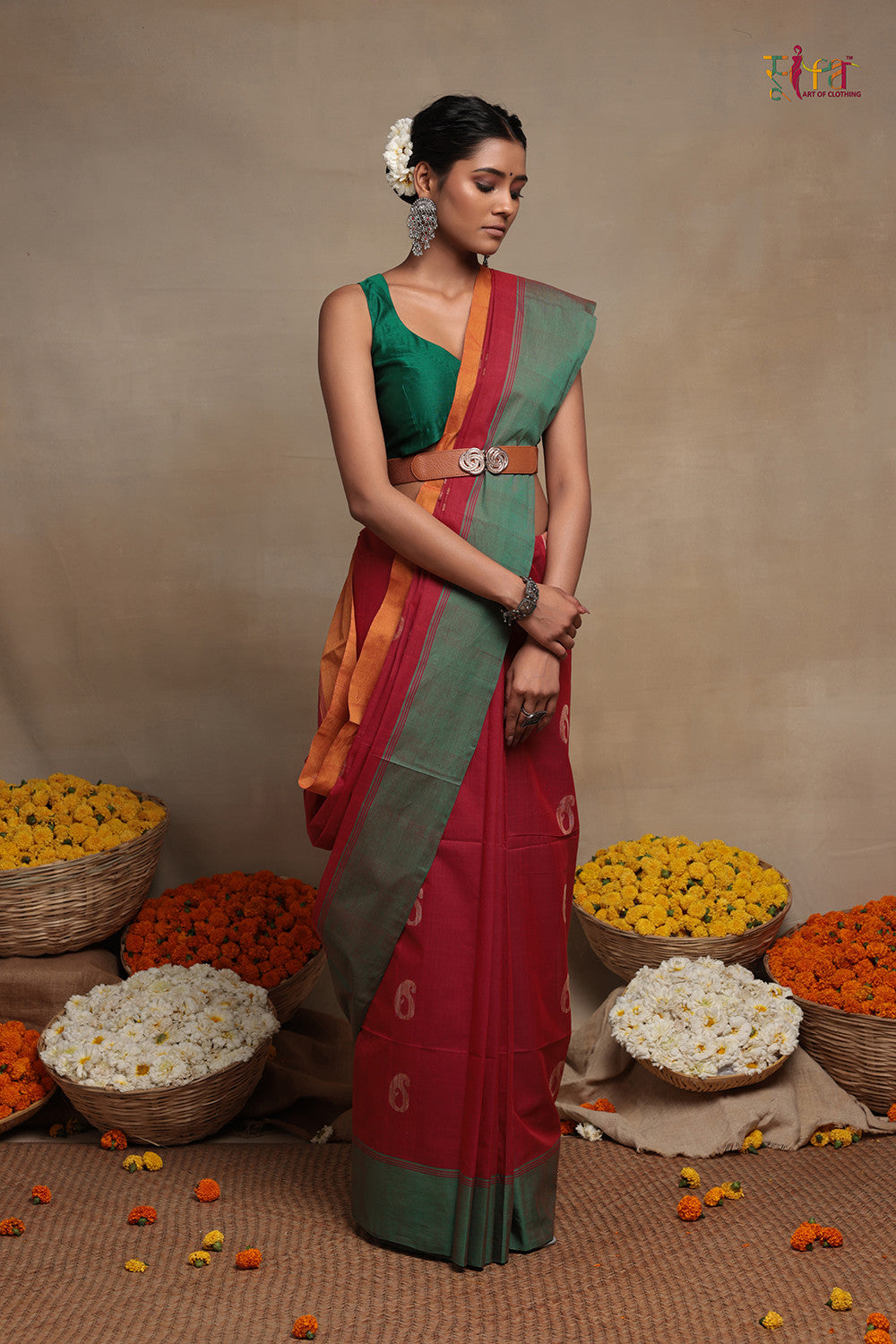 Traditional Red Handloom Cotton Kanchi Saree