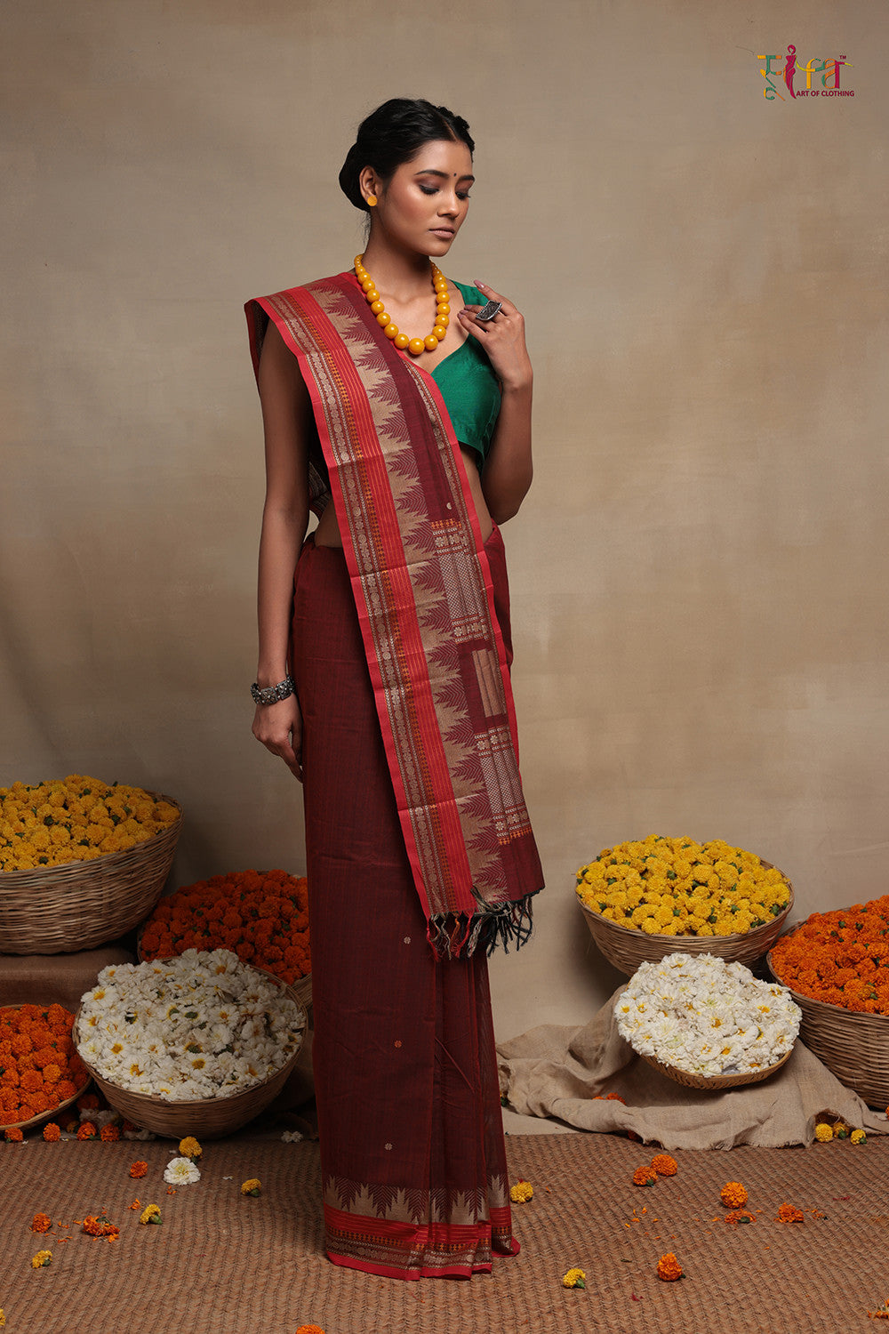 Maroon Handloom Pure Cotton Kanchi Saree