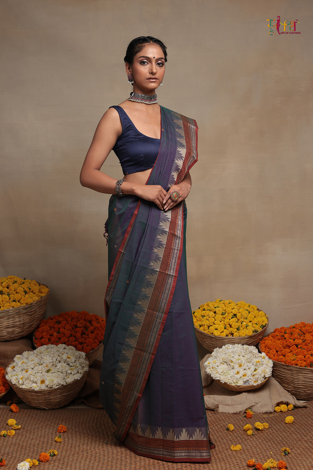 Handloom Celestial Blue Kanchi Contemporary Pure Cotton Saree