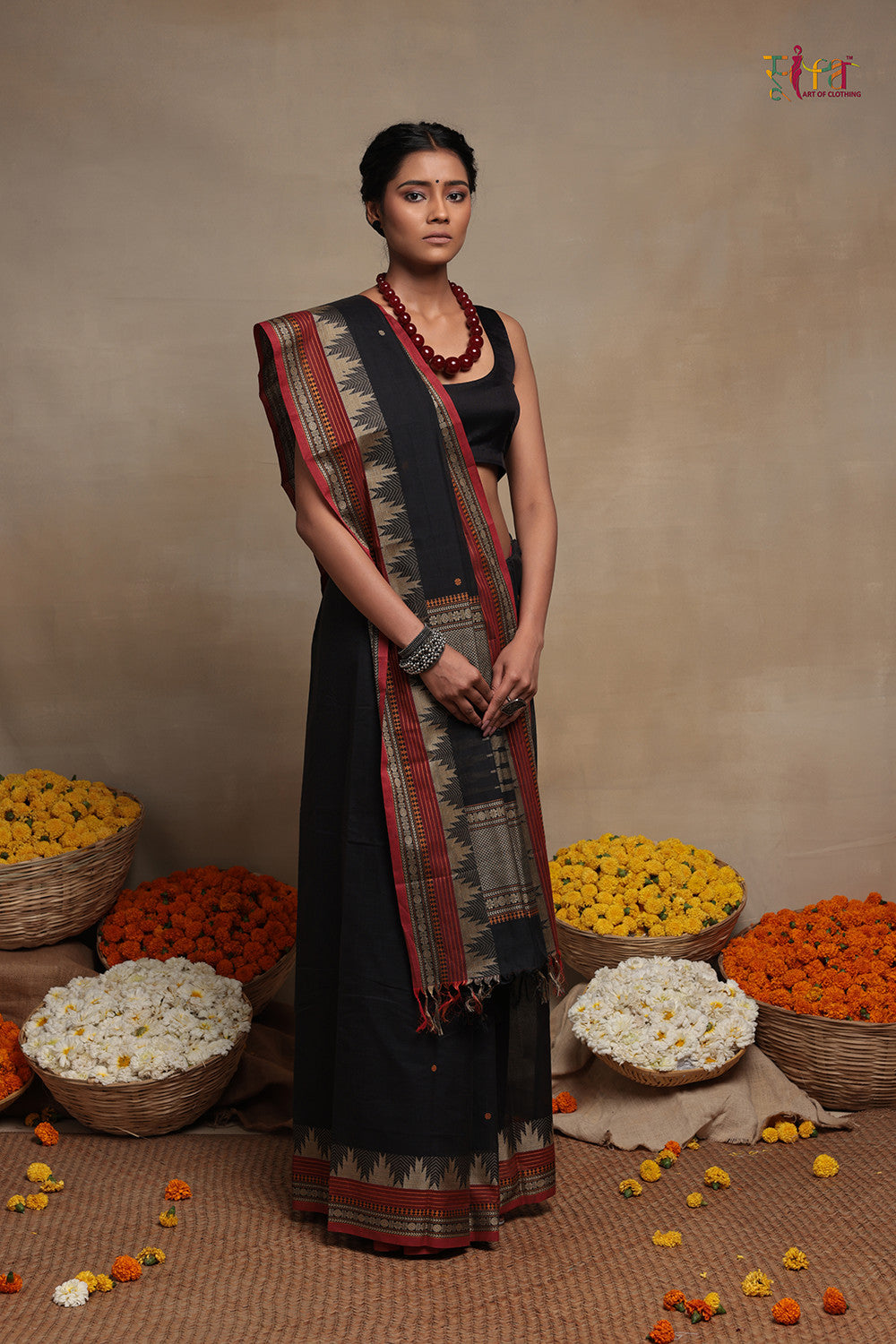 Handloom Black Kanchi Contemporary Pure Cotton Saree