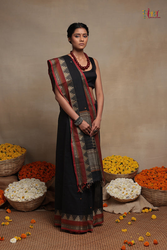 Handloom Black Kanchi contemporary pure Cotton Saree