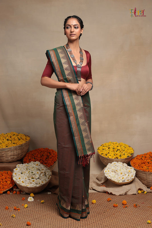 Green Handloom Pure Cotton Kanchi Saree