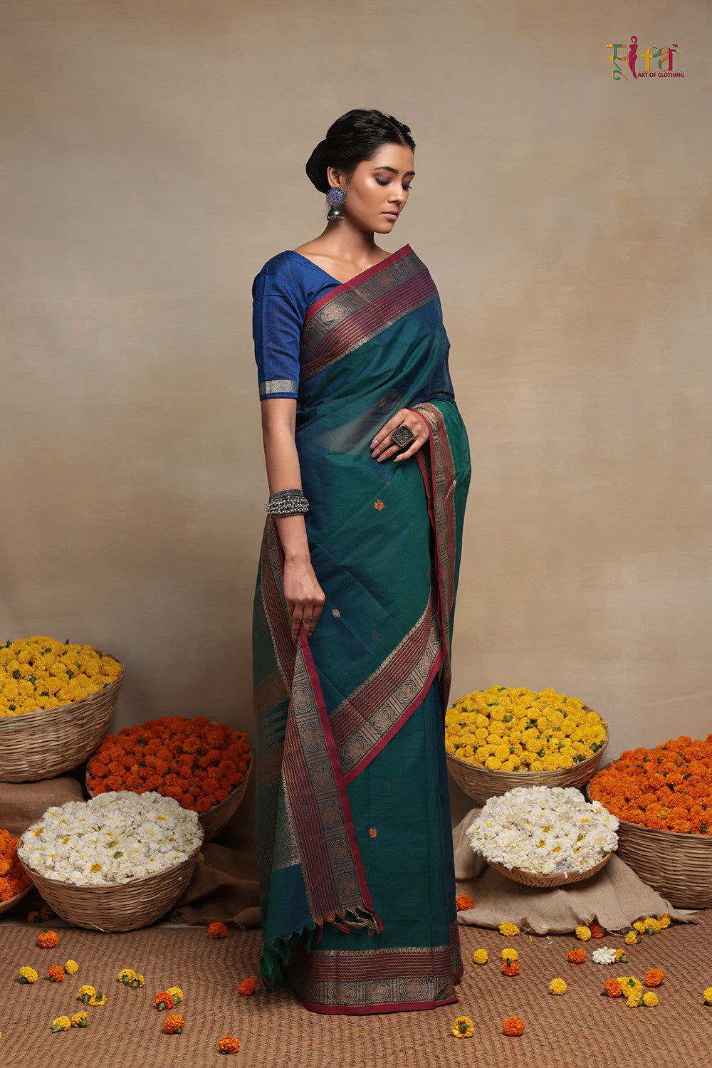 Handloom Green Pure Cotton Kanchi Saree