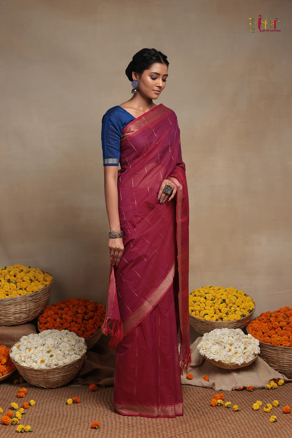 Handloom Magenta Pure Cotton Kanchi Cotton Saree