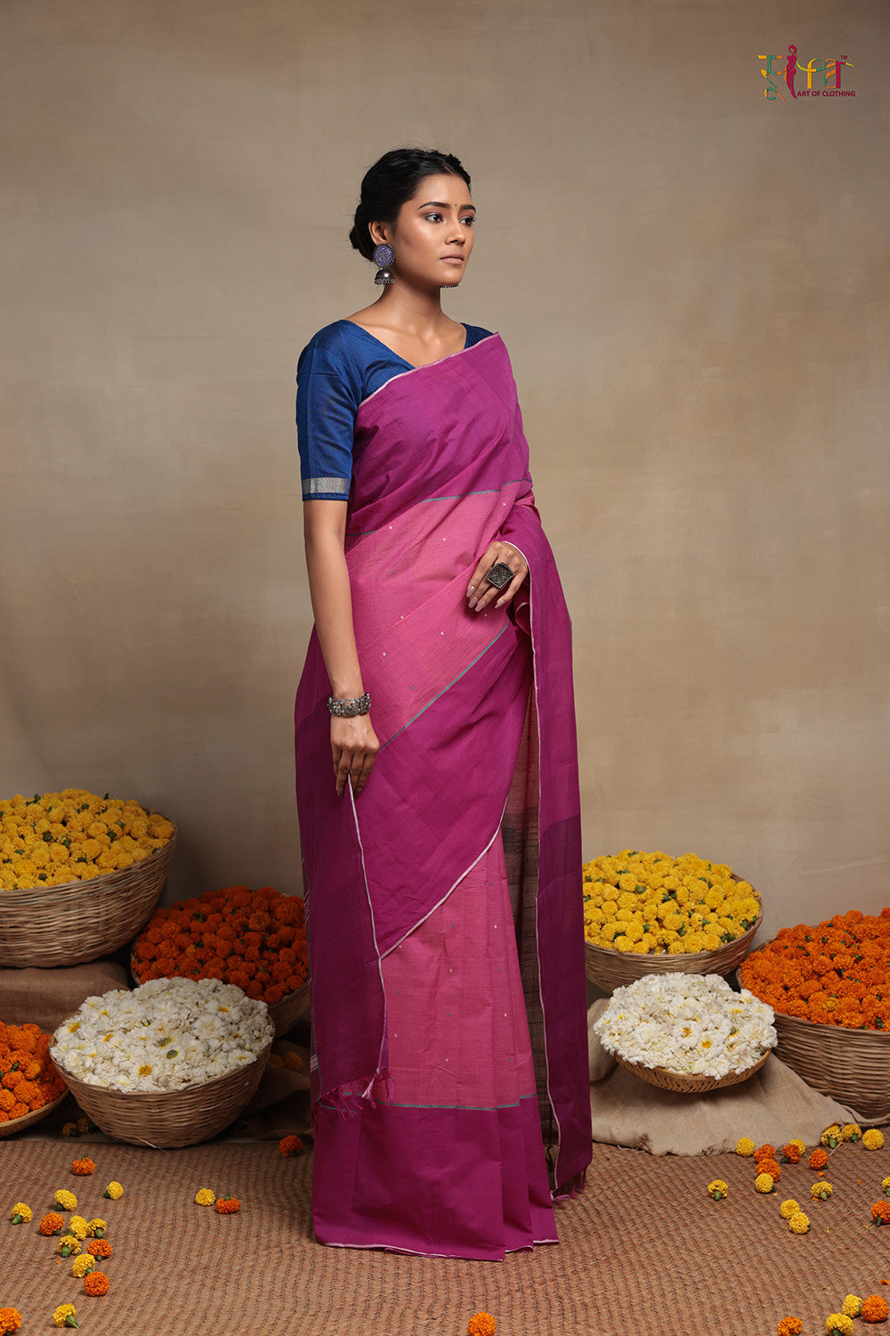 Handloom Rose Pink Pure Cotton Kanchi Saree