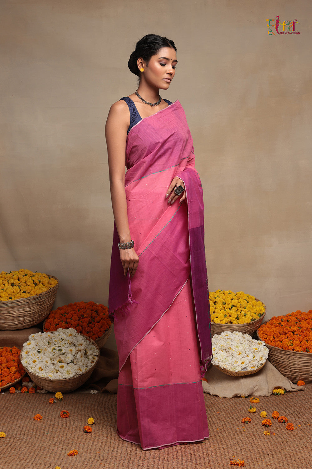 Handloom Baby Pink  Pure Cotton Kanchi Contemporary Saree