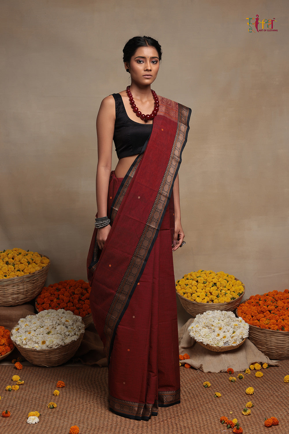 Handloom Berry Red Kanchi Cotton Saree