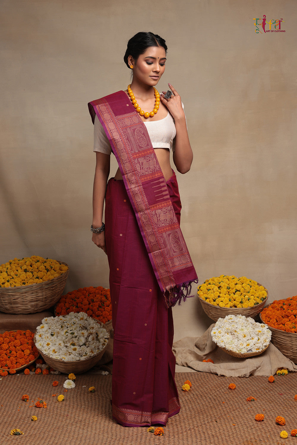 Wine Pure Cotton Handloom Kanchi Saree