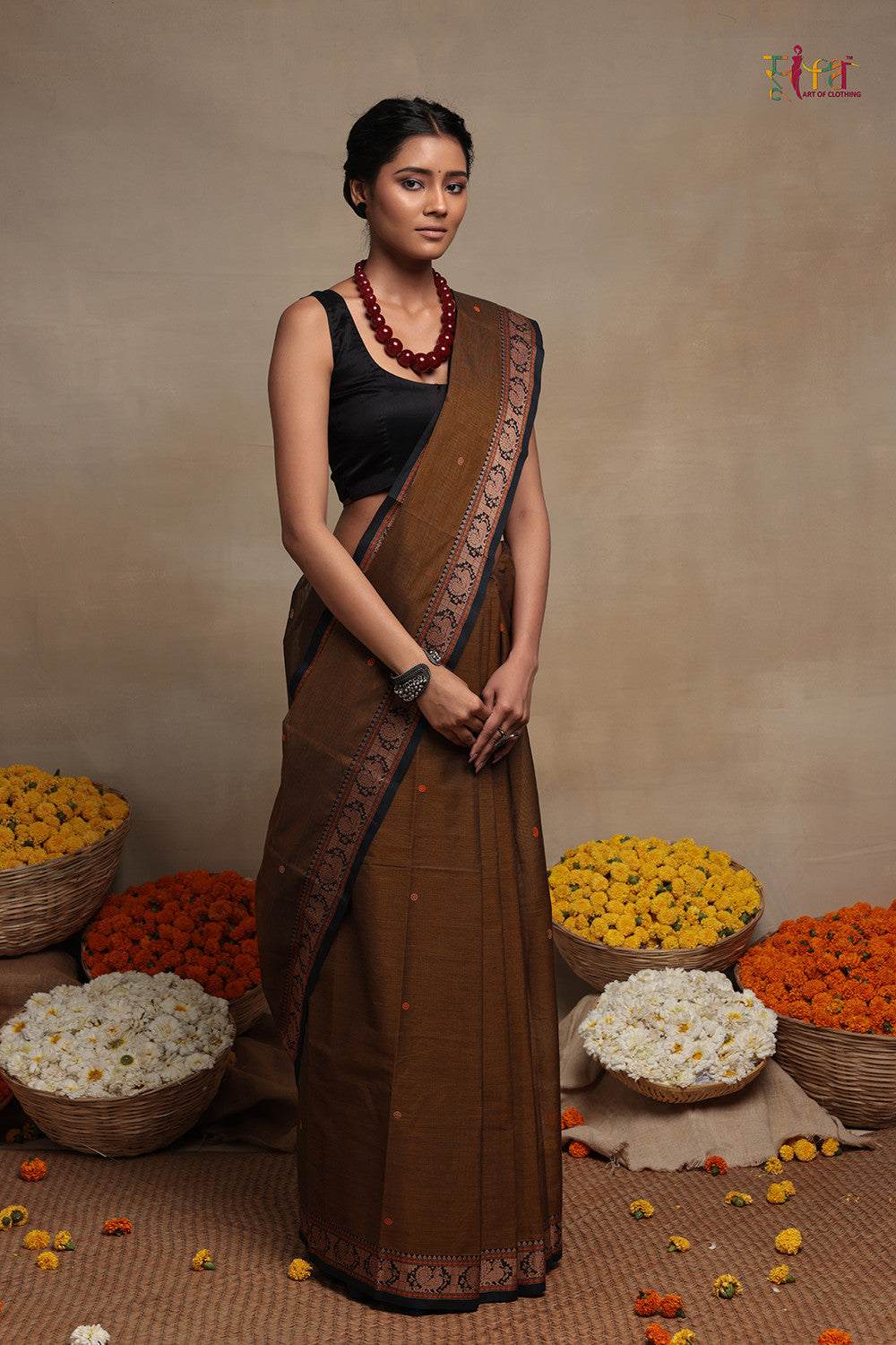 Handloom Mustard Brown Kanchi Cotton Saree