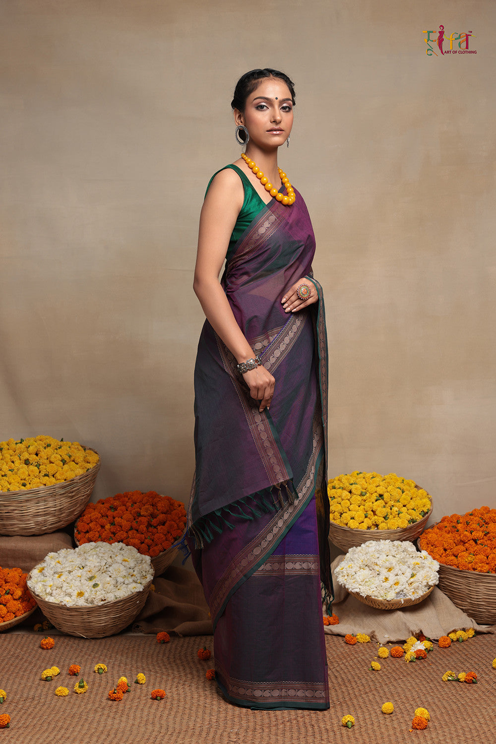 Handloom Grape Purple Pure Cotton Kanchi Saree