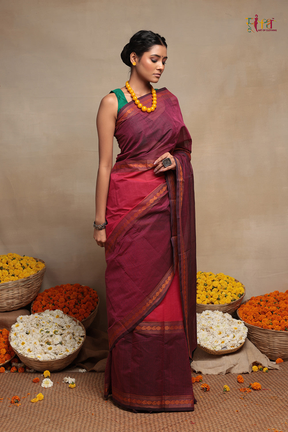 Red And Wine Handloom Kanchi Cotton Saree