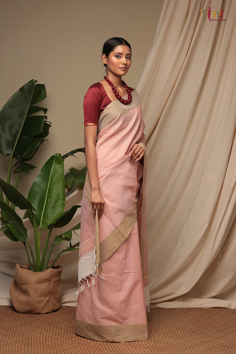 Handloom Cream Pure Cotton Kanchi Cotton Saree