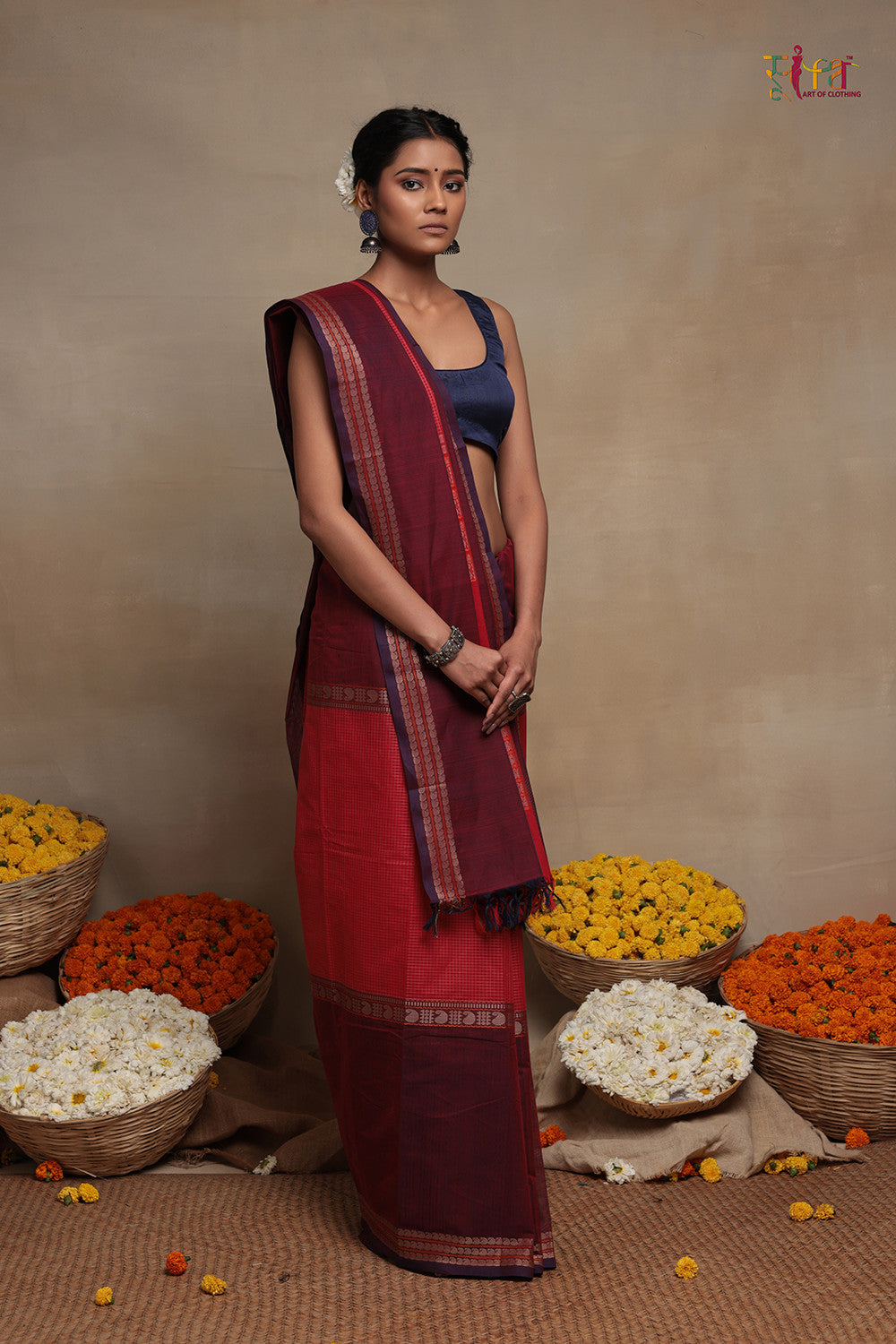 Red & Maroon Handloom Kanchi Cotton Saree