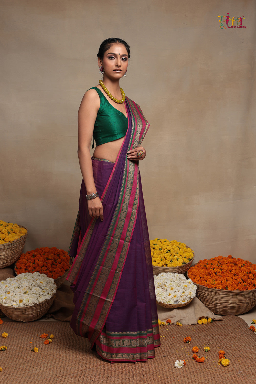 Handloom Blackberry Pure Cotton Kanchi Saree