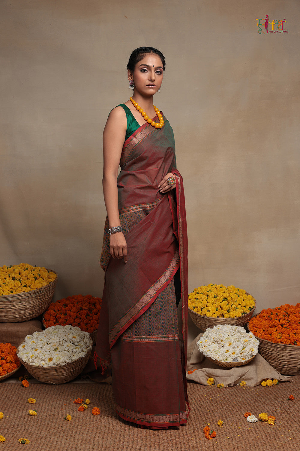 Handloom Red Brown Pure Cotton Kanchi Saree