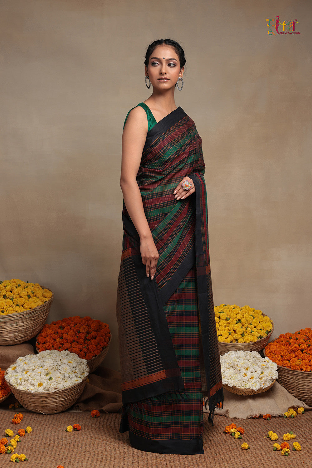 Handloom Black Pure Cotton Kanchi  Saree