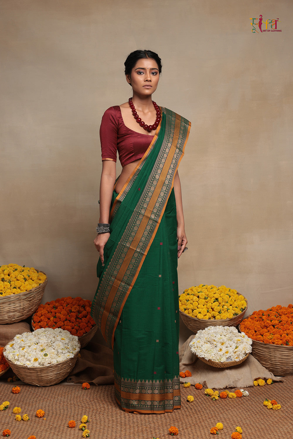 Handloom Deep Green Kanchi Cotton Saree