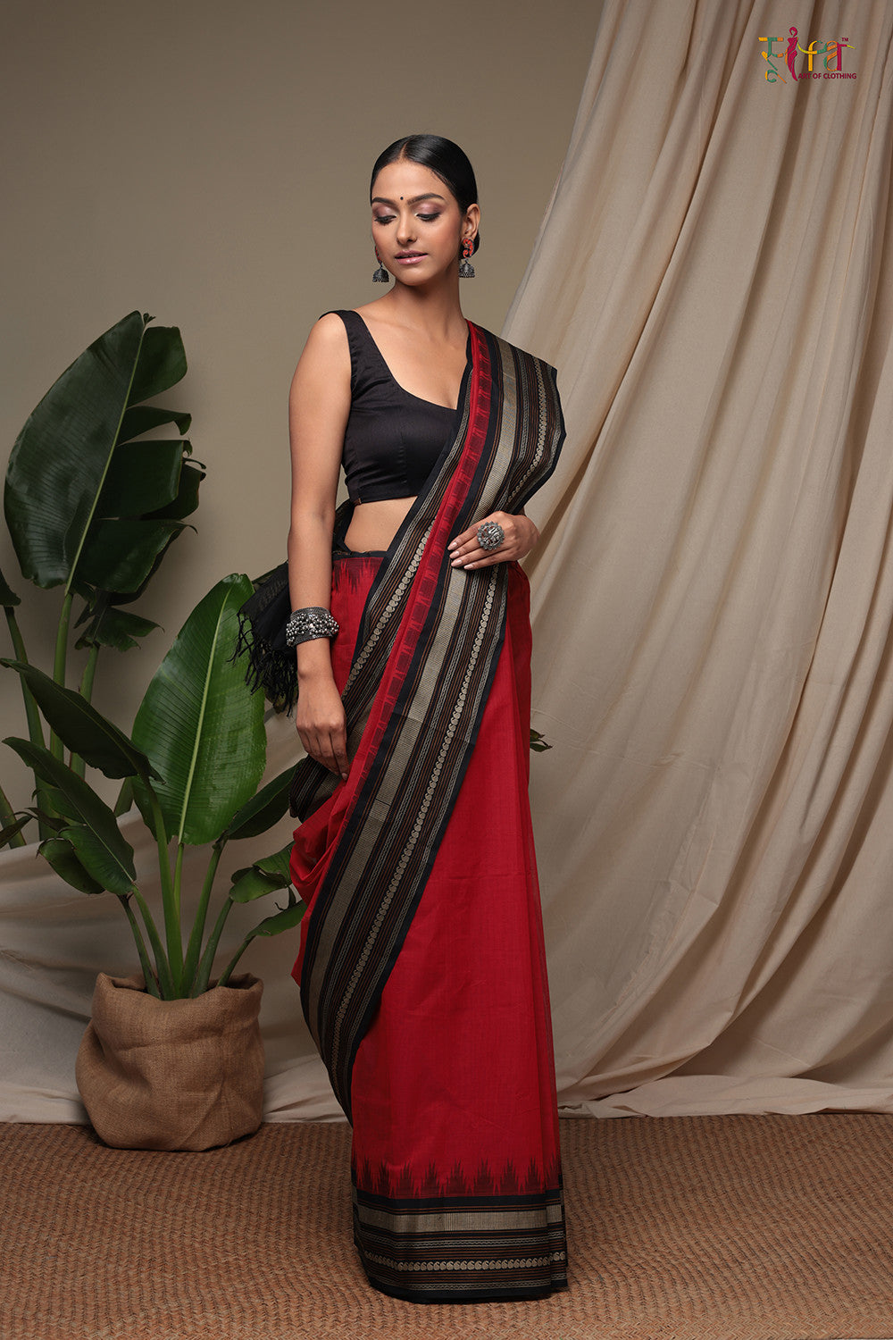 Handloom Chilli Red Pure Cotton Kanchi Saree