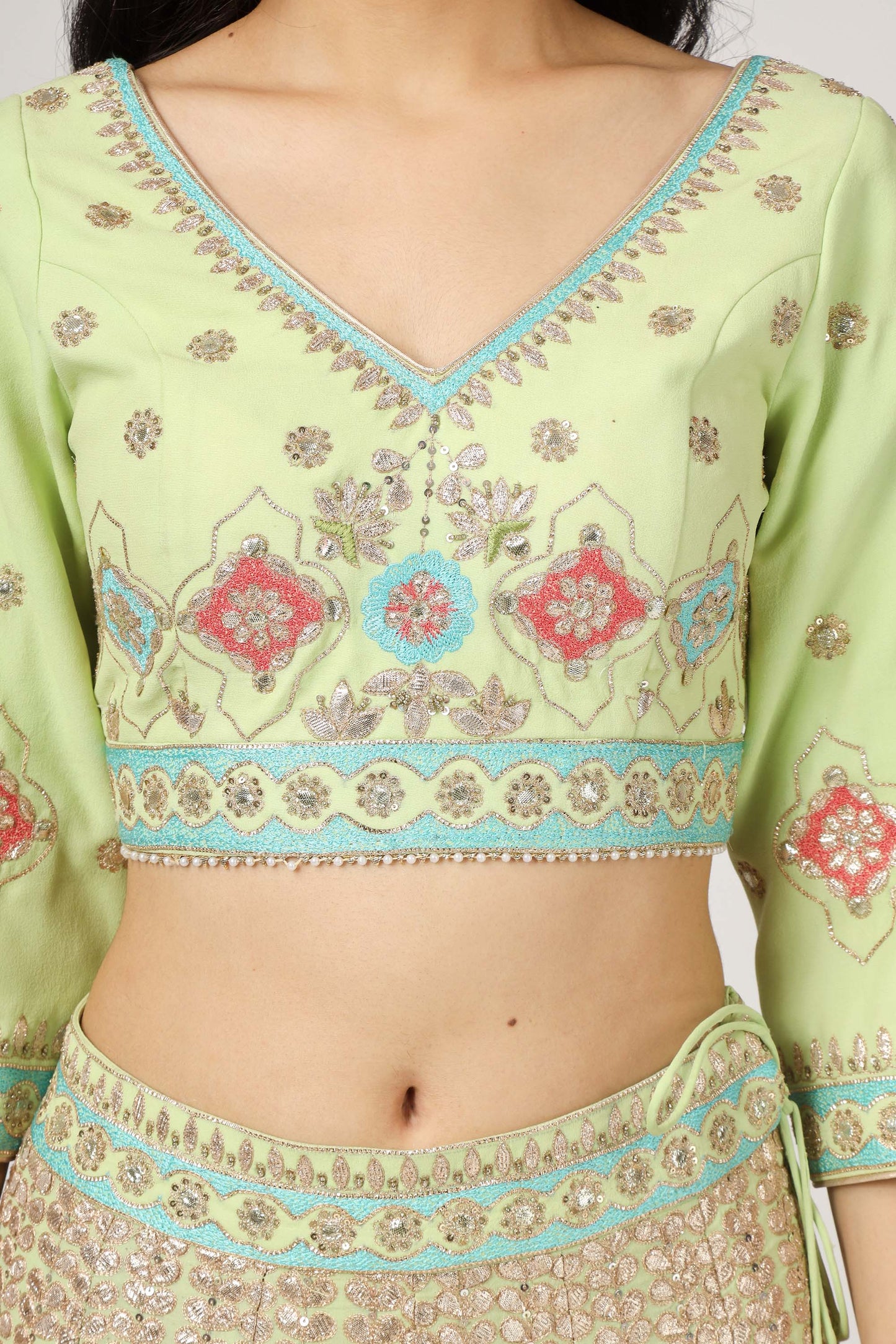 Gotta Bling Limegreen Georgette Gotta Dori Mehendi Lehenga