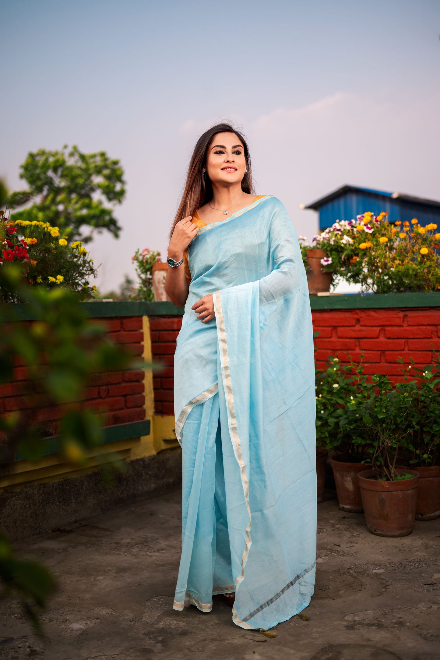 Blue ombre chanderi silk apaapi saree