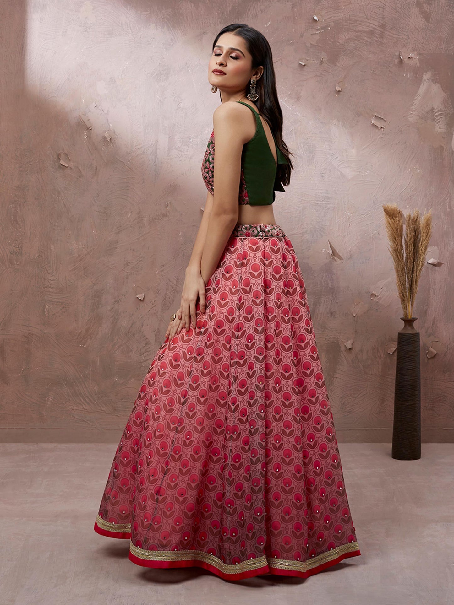 Red Organza Floral Printed Lehenga choli & Dupatta