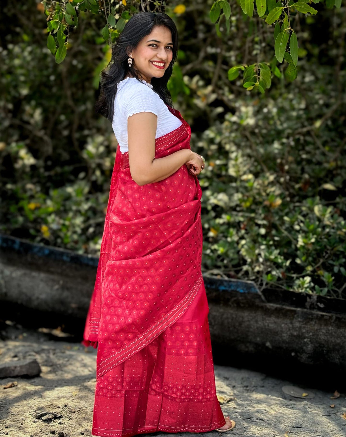 Red cotton mekhela chador