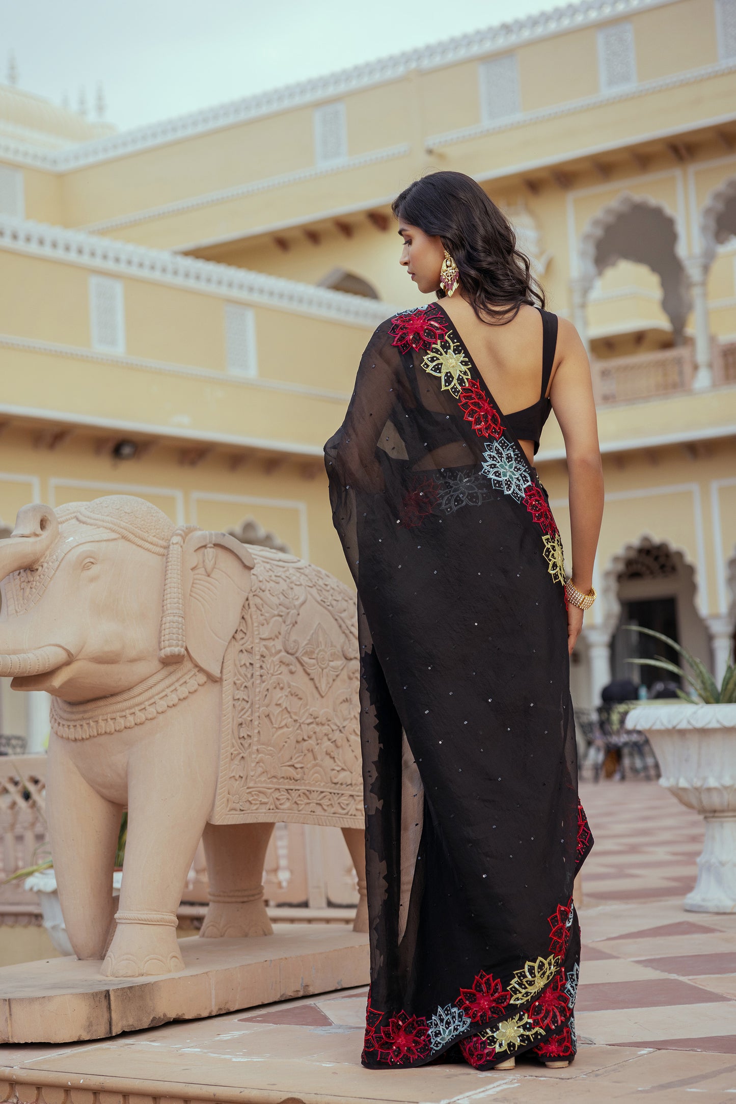 Nova Black Organza Silk Ajooba Saree Set