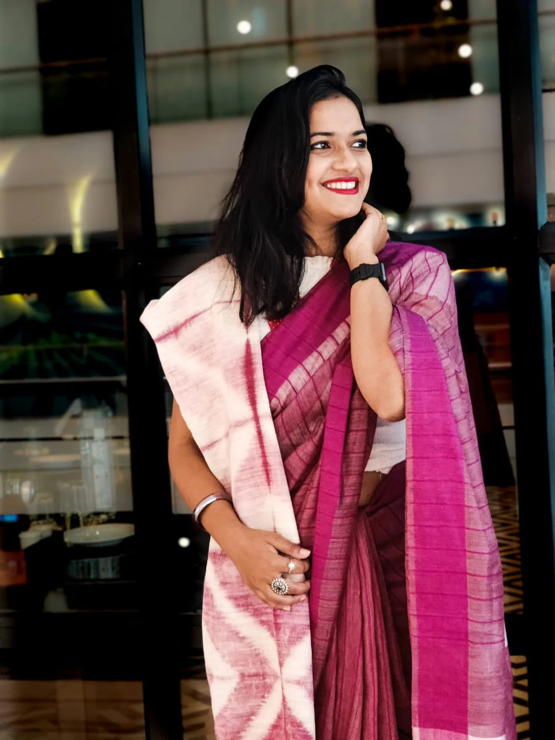 Glory Days Pink Viscose Silk Handloom saree