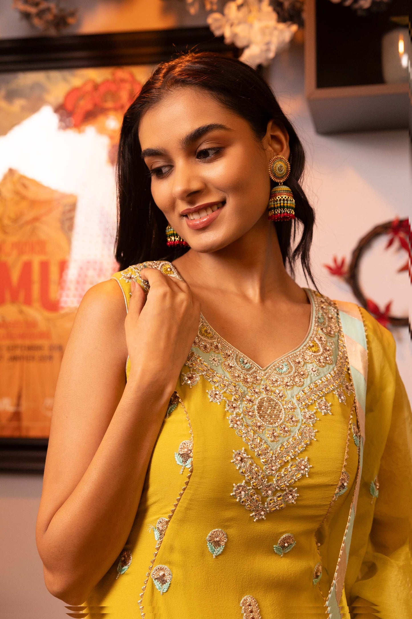 Glitterati Yellow Georgette Gotta Dori Mehendi Sharara