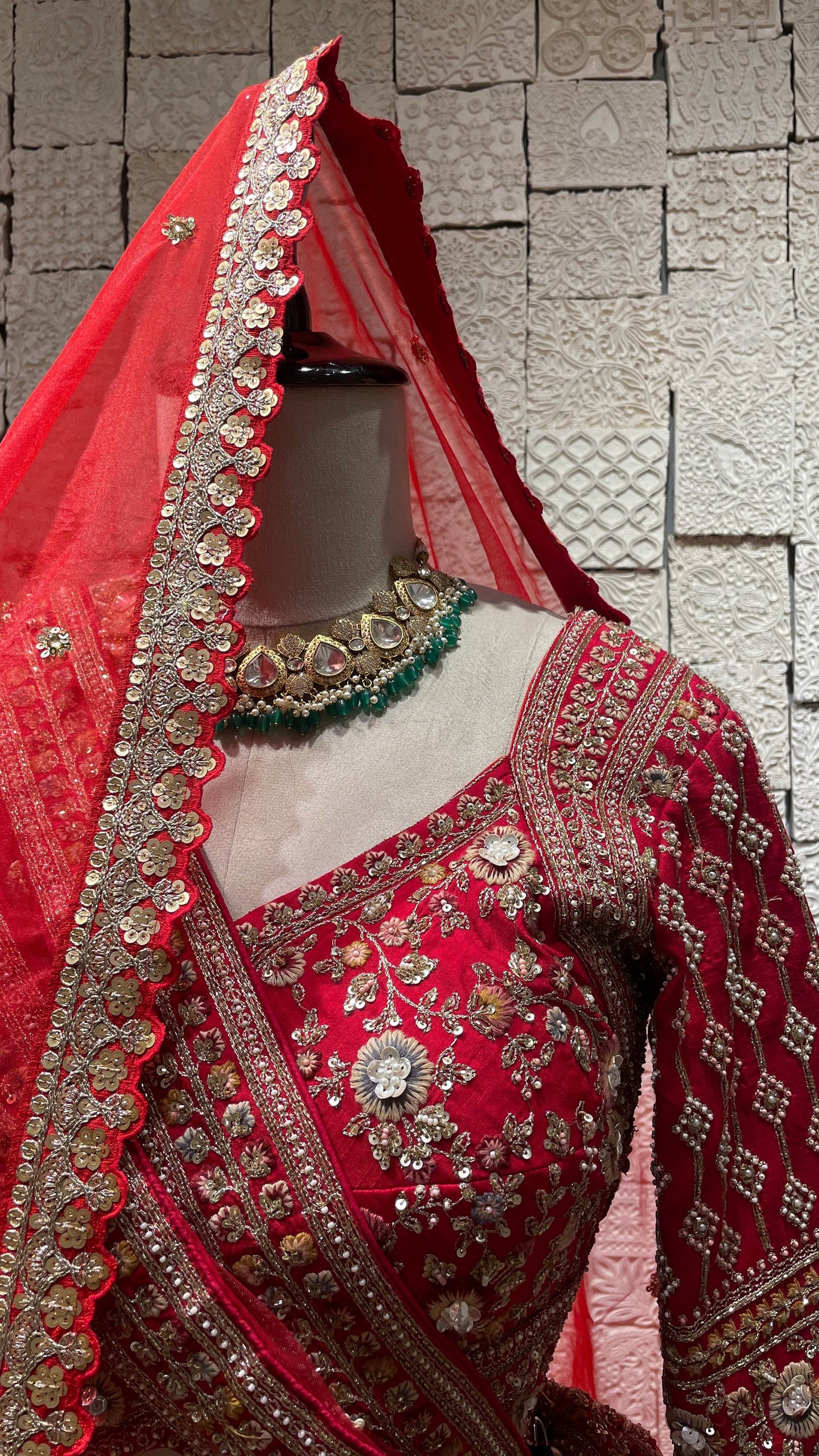 Red silk bridal lehenga