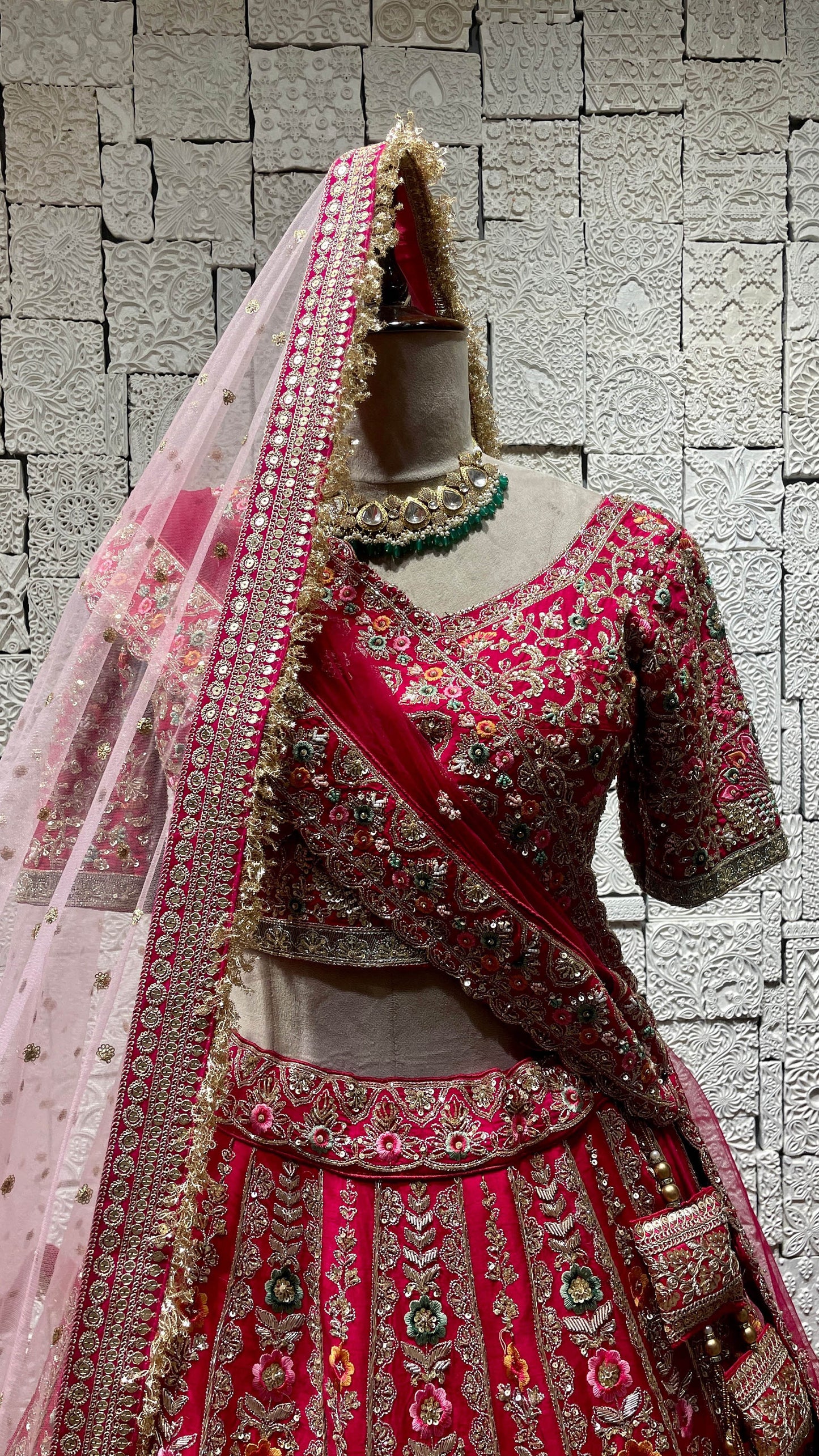 Pink silk bridal lehenga