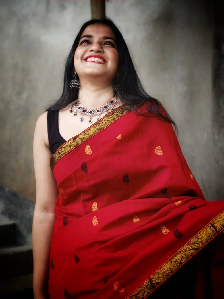 Mayuri Red Cotton Handloom saree