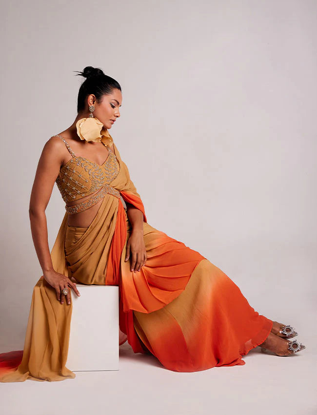 Sunset serenade ombre drape saree