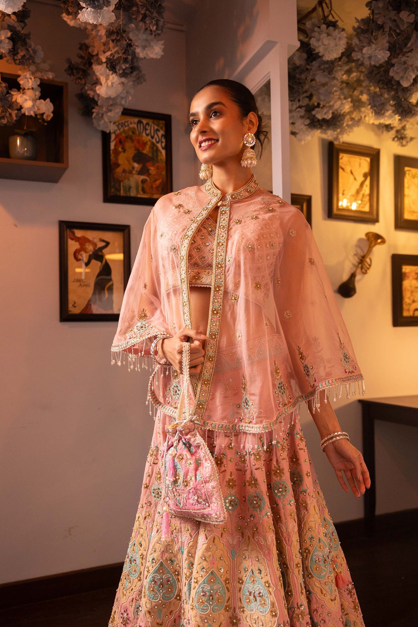 Pietra Dura Pink Raw Silk Machine Embroidered Bridesmaid Lehenga