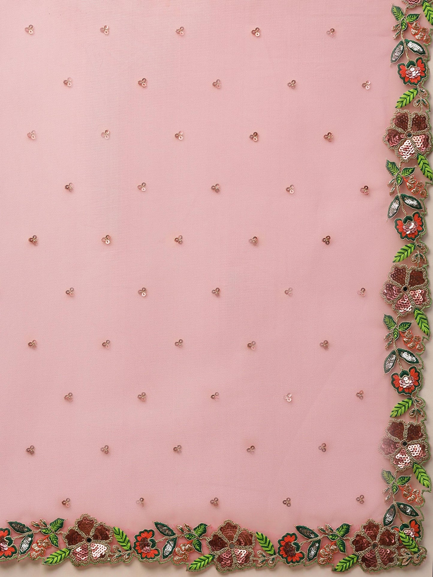 Pink Net Sequinse Cut Work Semi-Stitched Lehenga & Unstitched Blouse with Dupatta