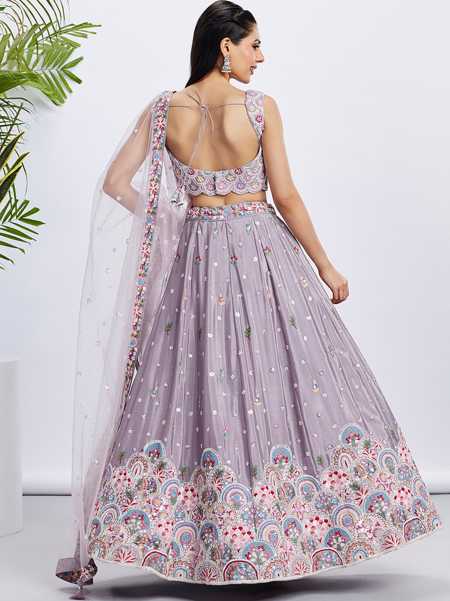 Mauve gold Pure Chiffon Sequins and thread embroidery Lehenga