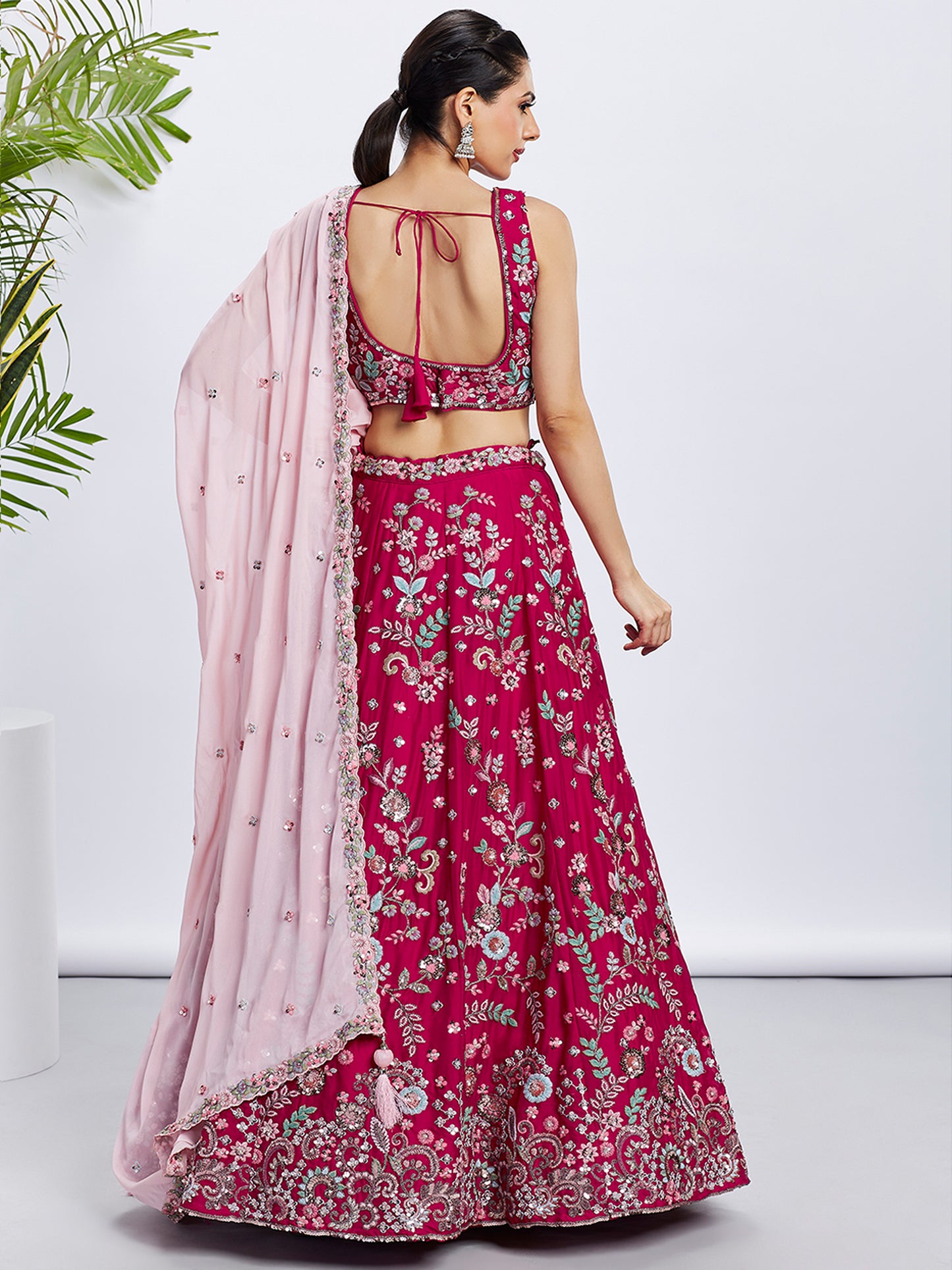 Rose Pure Georgette Sequins and thread embroidery Lehenga choli