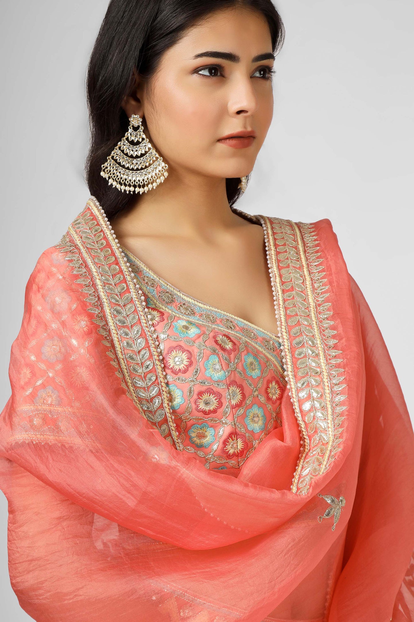 Gotta Bling Orange Georgette Gotta Dori Sangeet Lehenga