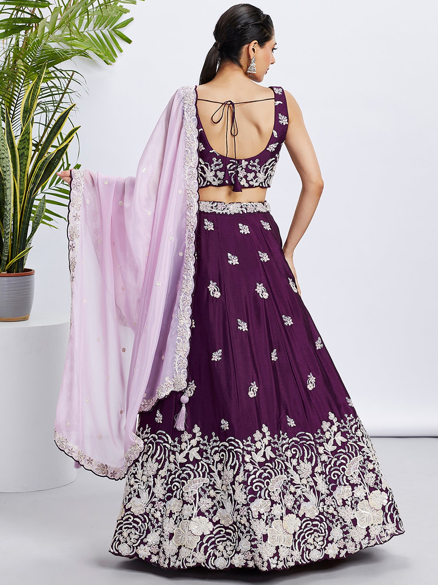 Purple Pure Georgette Sequins and thread embroidery Lehenga choli