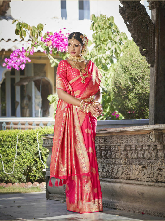 Pink Color Gold Zari Butta Silk Saree