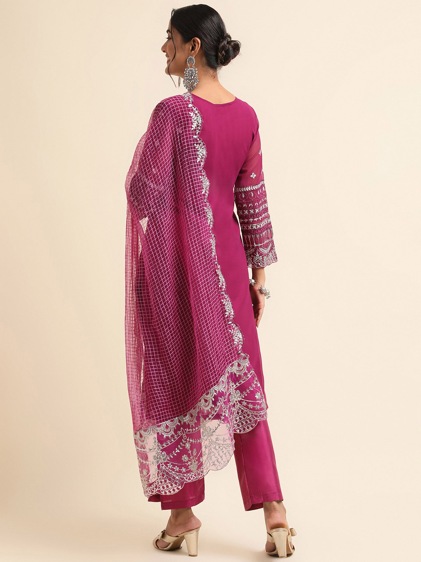 Wine sequins embroidered Faux Georgette Surya pakistani suit