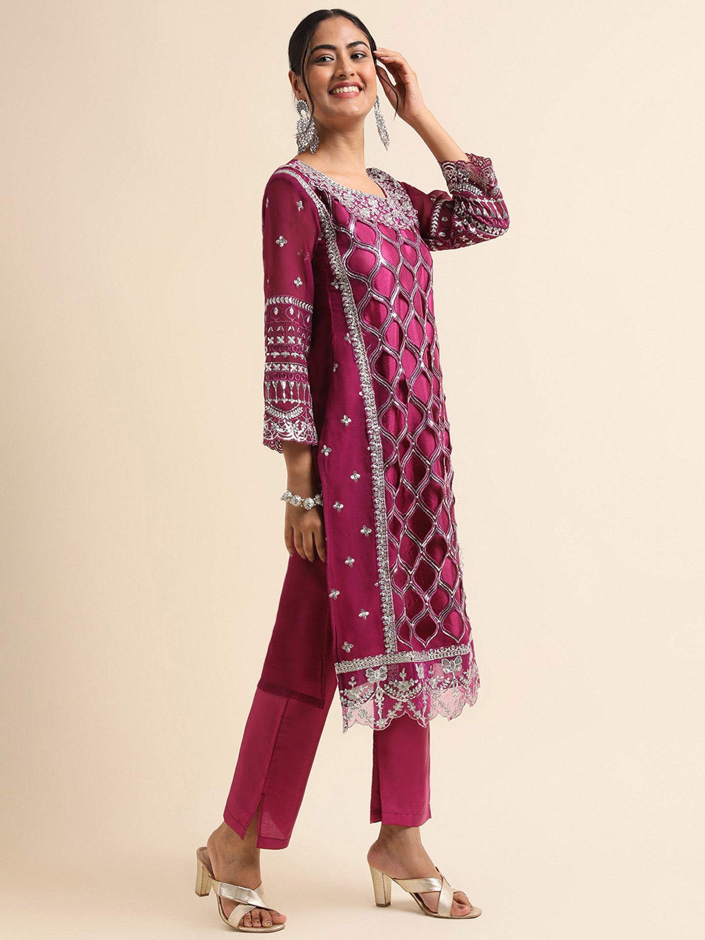 Wine sequins embroidered Faux Georgette Surya pakistani suit