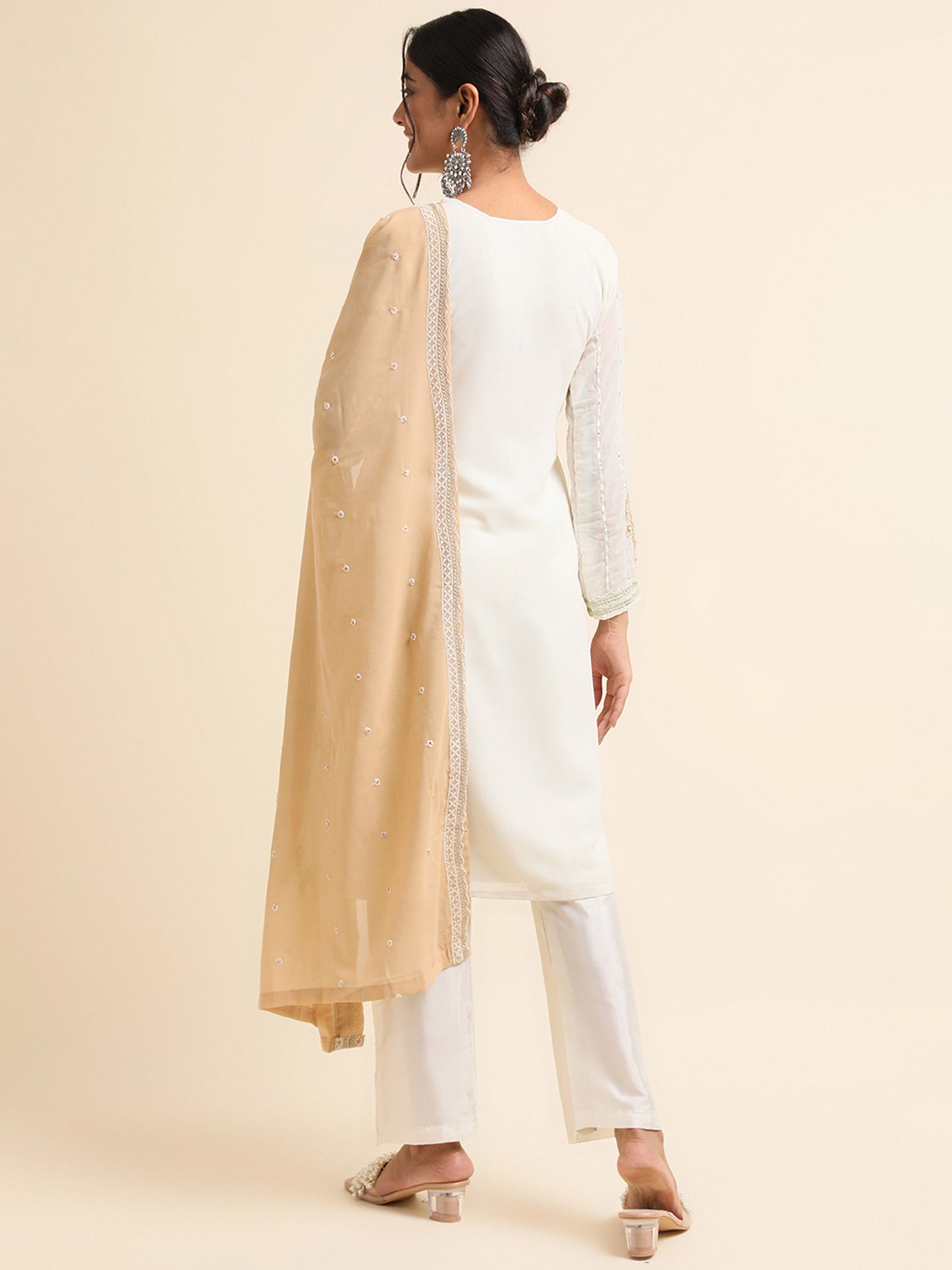 Off white sequins embroidered Faux Georgette Surya pakistani suit